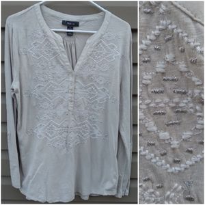 Style & Co Tan Embroidered Shirt Top Sz M